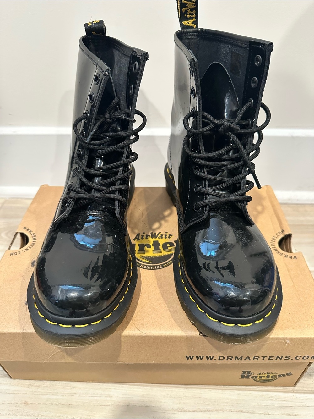 Dr. Martens Women's Black Patent leather Lace-Up Boots